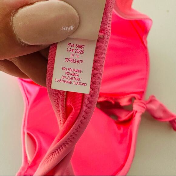 VS VICTORIAS SECRET Pink Ruffle Halter Tie Underwire Plunge Bikini Swim Top 36B - Picture 8 of 11